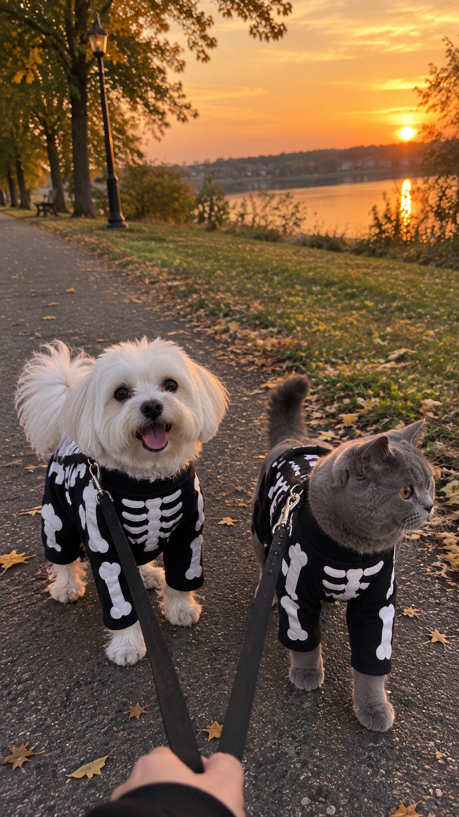 Pet wearing a skeleton costume